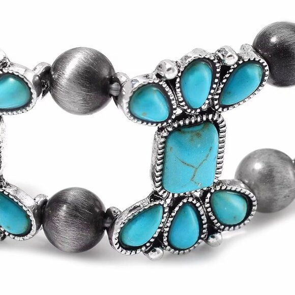 Blue Howlite & Cat’s Eye Bracelet 40ctw Stretch Emotional Balance Energy Shield - Picture 7 of 11